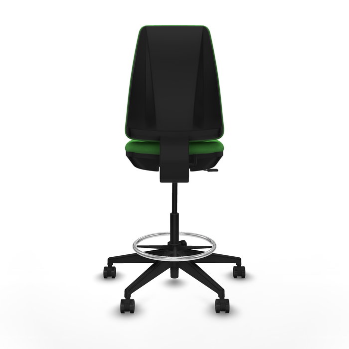 Taburete Elche con mecanismo Contacto permanente básico tapizada con Tela color Verde. Equipado con Base piramidal negra, Sin brazos y Ruedas 65mm nailon