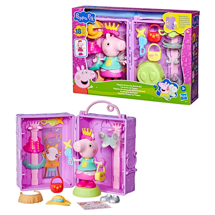 Hasbro G1017 Peppa Pig - Armario de Juego con Figura de Peppa, 14 Accesorios y Estuche de Almacenamiento, Juguete para Niños +3 Años