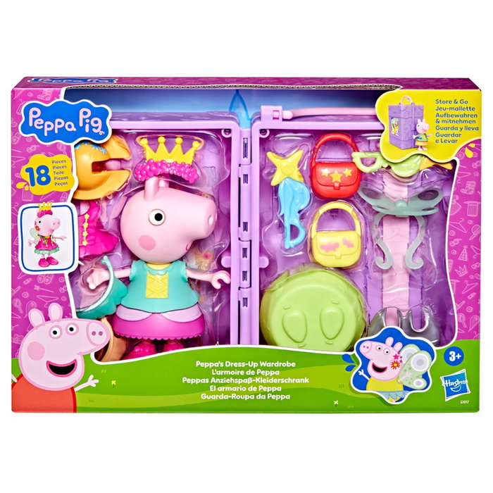 Hasbro G1017 Peppa Pig - Armario de Juego con Figura de Peppa, 14 Accesorios y Estuche de Almacenamiento, Juguete para Niños +3 Años
