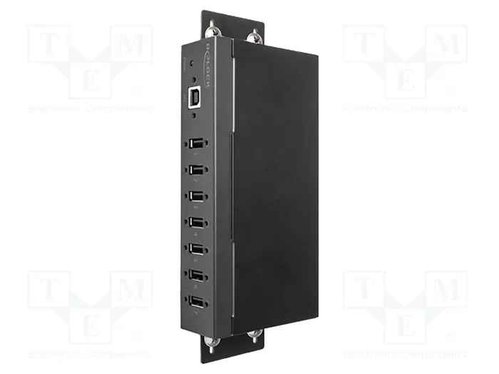 DeLOCK Hub USB 2.0 Industrial con 8 Puertos, Protección ESD 15 kV y Montaje en Carril DIN, Negro