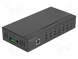 DeLOCK Hub USB 2.0 Industrial con 8 Puertos, Protección ESD 15 kV y Montaje en Carril DIN, Negro