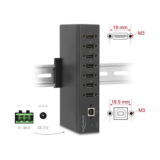 DeLOCK 60687 Hub de interfaz con 8 puertos USB 2.0 Type-A y carcasa de metal