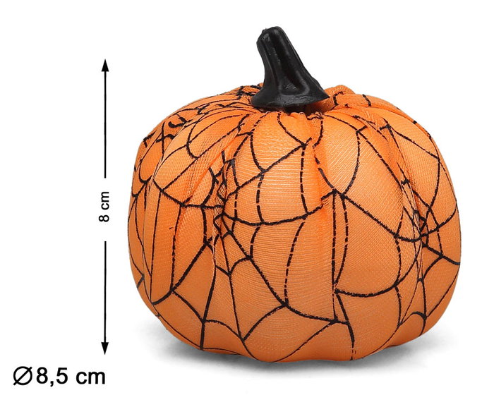 Calabaza Decorativa Halloween Naranja con Telaraña, Accesorio Festivo de 8 cm para Fiestas y Decoración en el Hogar Calabaza Decorativa Halloween Naranja con Telaraña, Accesorio Festivo de 8 cm para Fiestas y Decoración en el Hogar