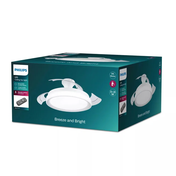 Philips 8720169279087 Ventilador de Techo Retráctil con Luz LED, Blanco, 51 cm, 35W, 3 Temperaturas de Color (2700K/4000K/5500K), Mando a Distancia Philips 8720169279087 Ventilador de Techo Retráctil con Luz LED, Blanco, 51 cm, 35W, 3 Temperaturas de Color (2700K/4000K/5500K), Mando a Distancia