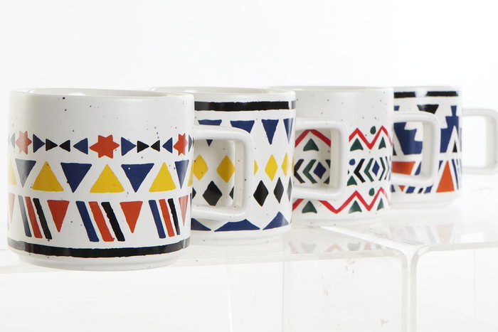 DKD Home Decor Mug Boho Multicolor 9.2 x 8.5 x 13 cm New bone 420ml Apto Microondas Lavavajillas (12 Unidades)