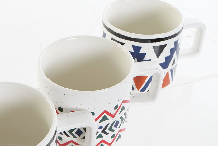 DKD Home Decor Mug Boho Multicolor 9.2 x 8.5 x 13 cm New bone 420ml Apto Microondas Lavavajillas (12 Unidades)