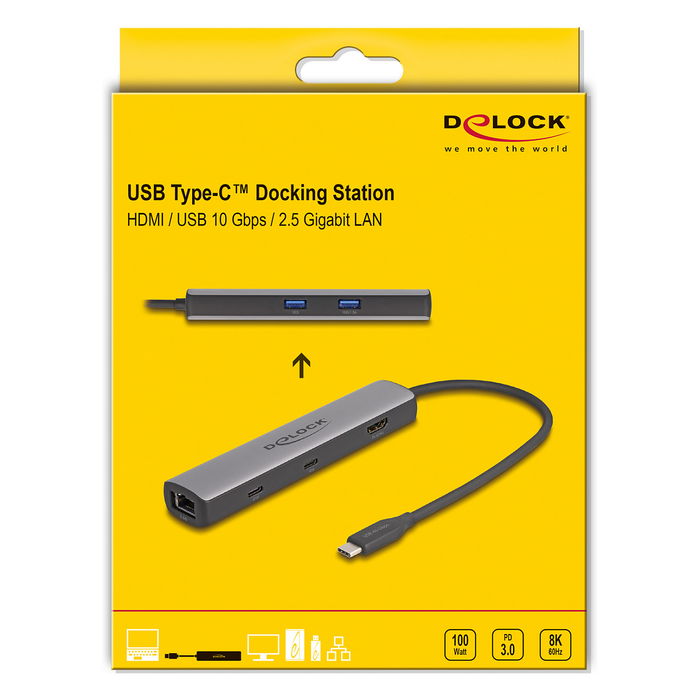 DeLOCK Docking Station USB Type-C, 40 Gbps, 8K HDMI, 10 Gbps USB, 2.5 Gigabit LAN, PD 3.0 100 W - USB-C Dock