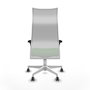 Sillón Albacete con mecanismo Sincro tapizada con Tela color Verde y malla color Blanco. Equipado con Base poliamida blanca, Brazos 1D y Ruedas 65 mm parqué