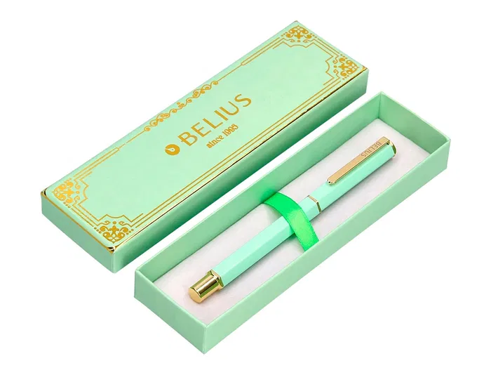 Belius Bolígrafo Macaron Bliss Verde Dorado Tinta Azul 0.8 mm Diseño Elegante Caja de Lujo