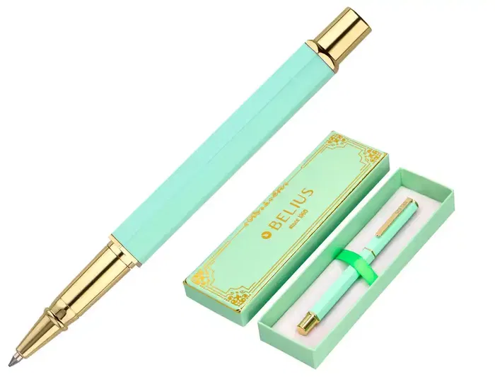 Belius Bolígrafo Macaron Bliss Verde Dorado Tinta Azul 0.8 mm Diseño Elegante Caja de Lujo
