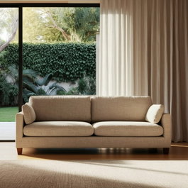 Sofá 3 Plazas Beige Tejido-Madera 221 X 90 X 87 cm