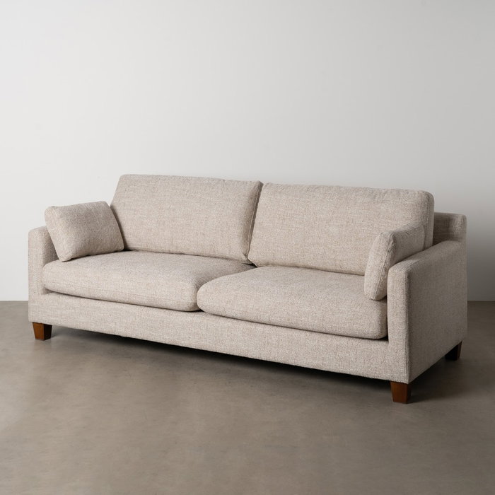 Sofá 3 Plazas Beige Tejido-Madera 221 X 90 X 87 cm Sofá 3 Plazas Beige Tejido-Madera 221 X 90 X 87 cm