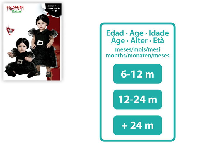 Disfraz de Fantasma para Bebé Niña Negro - Vestido con Capucha para Halloween, Talla 24 Meses, Material Poliéster