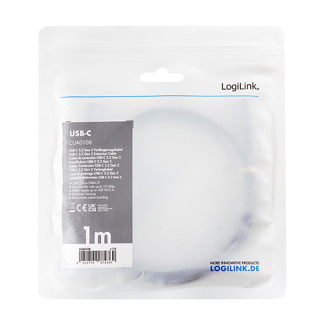 LogiLink Cable USB 3.2 Gen2 Tipo C, 10 Gbps, 100W, 1 m