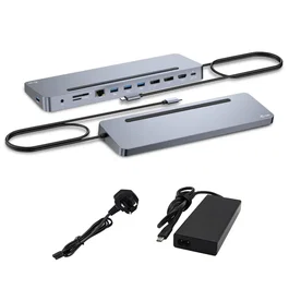 i-tec Dock USB-C Metálico Soporte Portátil con 3 Monitores 4K, 2x DP, 1x HDMI, LAN, Audio, Power Delivery 100W + Cargador Universal 100W - C31FLAT2PDPRO100W