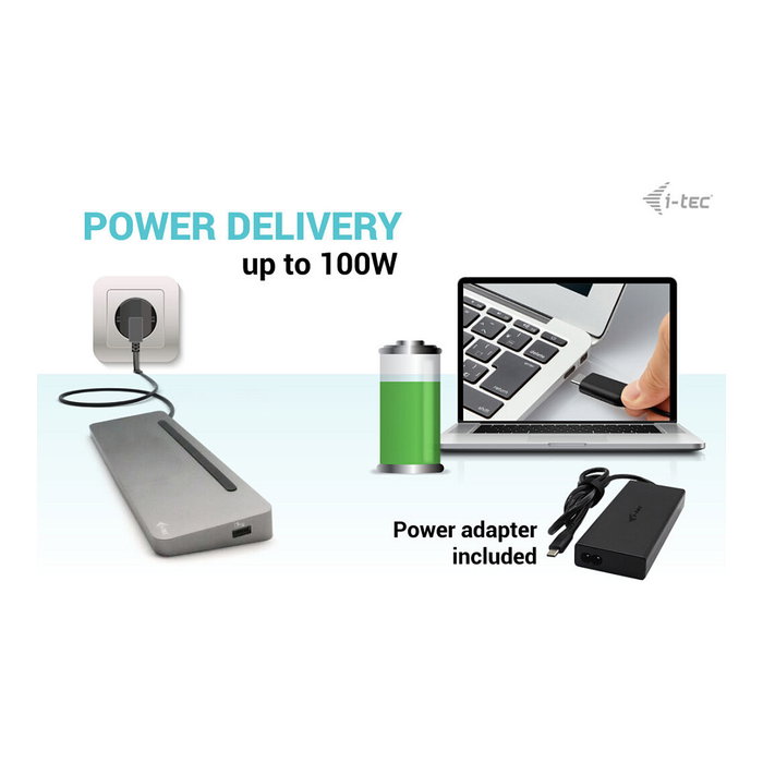 I-tec USB-C Metal Ergonomic Docking Station con Cargador 100W y 3 Pantallas 4K