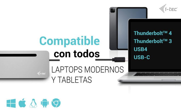 I-tec Estación de Acoplamiento USB-C Metálica Ergonómica 4K 3x Display 2x DP 1x HDMI LAN Audio Power Delivery 100 W + Cargador Universal 100 W I-tec Estación de Acoplamiento USB-C Metálica Ergonómica 4K 3x Display 2x DP 1x HDMI LAN Audio Power Delivery 100 W + Cargador Universal 100 W