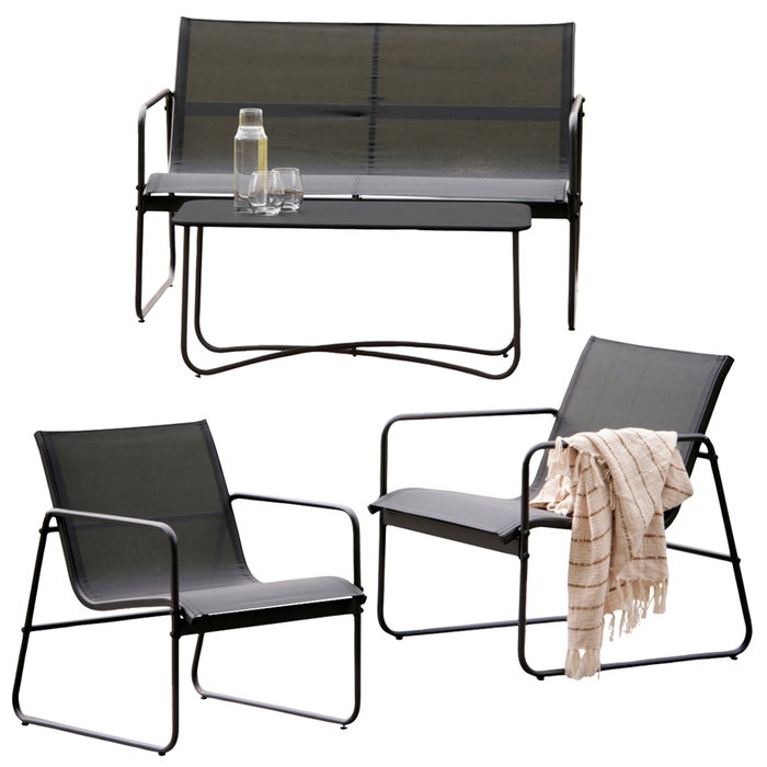 Outfit Muebles de Jardín 4 Piezas en Negro, Metal Outfit Muebles de Jardín 4 Piezas en Negro, Metal