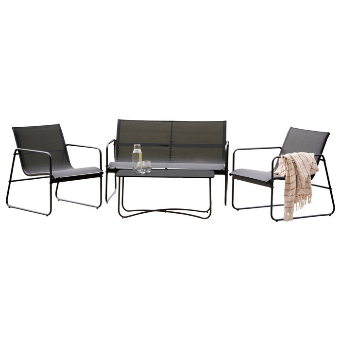 Outfit Muebles de Jardín 4 Piezas en Negro, Metal Outfit Muebles de Jardín 4 Piezas en Negro, Metal