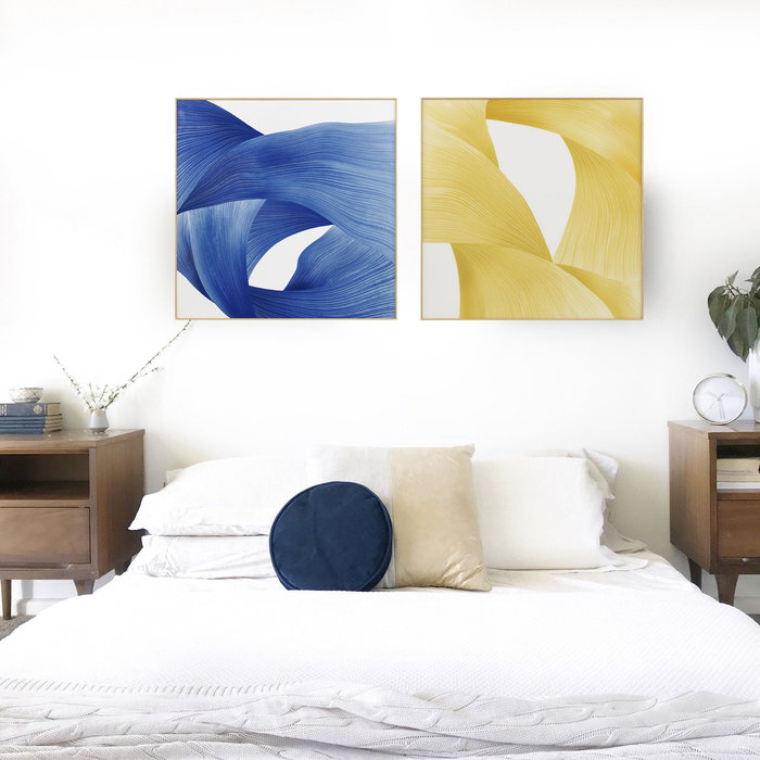 DKD Home Decor Cuadro Moderno Azul Amarillo 120 x 120 x 3.5 cm (2 Unidades)