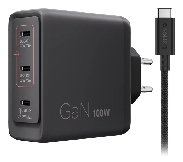 Lenovo Cargador Multi-Puerto USB-C 100W GaN Negro