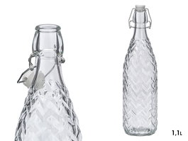 Vivalto Botella Relieve Flechas 1,1 L Vidrio Transparente con Tapa 8,6 x 32 x 8,6 cm (Set de 12)