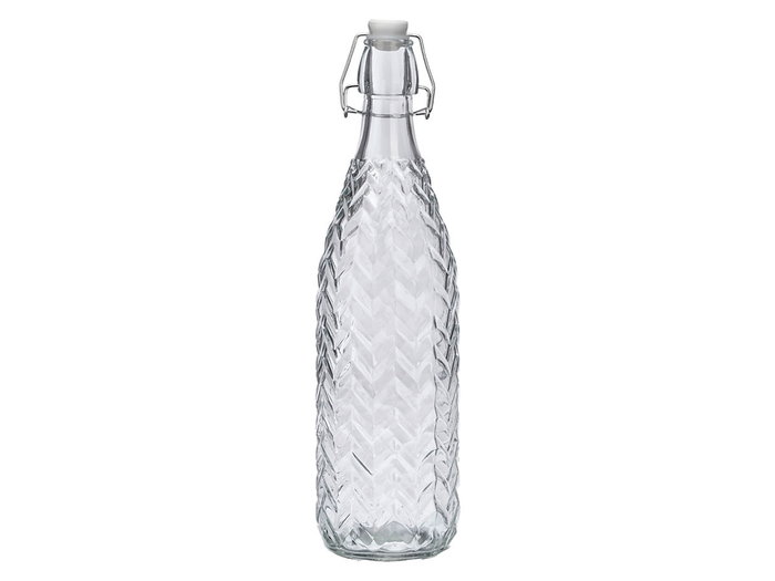 Vivalto Botella Relieve Flechas 1,1 L Vidrio Transparente con Tapa 8,6 x 32 x 8,6 cm (Set de 12)
