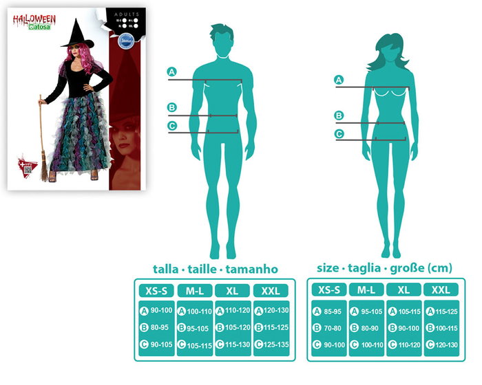 Disfraz Bruja Verde Mujer Vestido Largo Con Sombrero Halloween Adulta XS-S