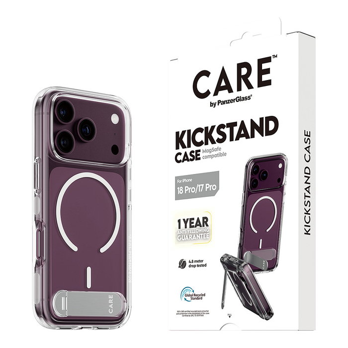 PanzerGlass CARE by PanzerGlass Kickstand Case Transparente con MagSafe para iPhone 17 Pro