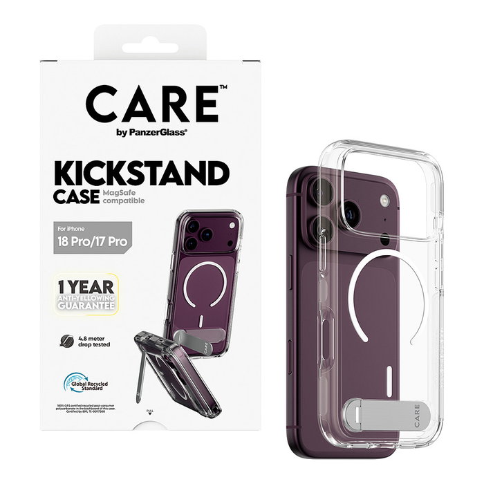 PanzerGlass CARE by PanzerGlass Kickstand Case Transparente con MagSafe para iPhone 17 Pro