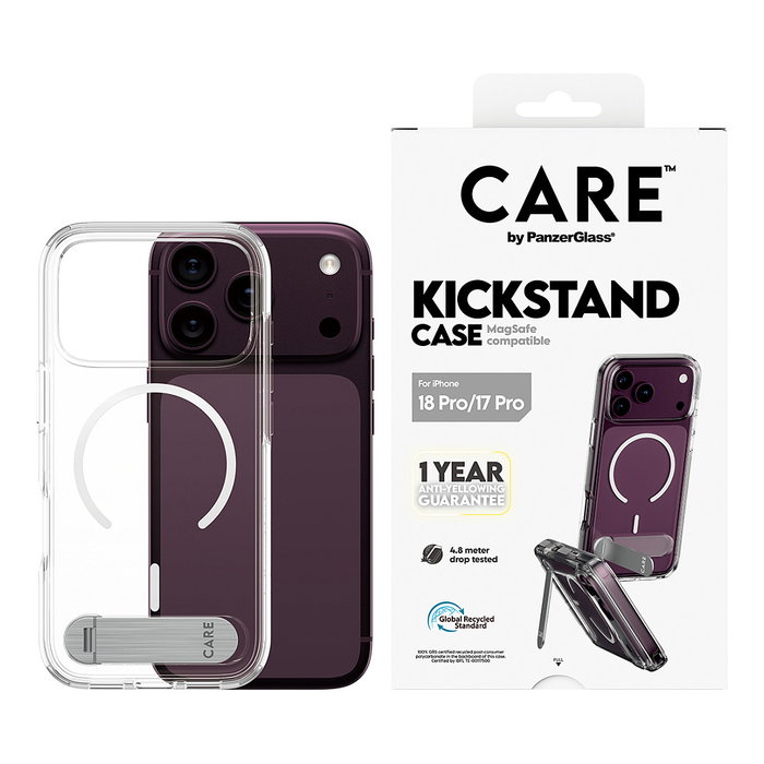 PanzerGlass CARE by PanzerGlass Kickstand Case Transparente con MagSafe para iPhone 17 Pro