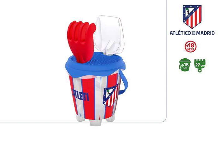 Color Baby Cubo Playa Castillo Atletico De Madrid Diametro 18cm con Pala, Rastrillo y Cedazo Color Baby Cubo Playa Castillo Atletico De Madrid Diametro 18cm con Pala, Rastrillo y Cedazo