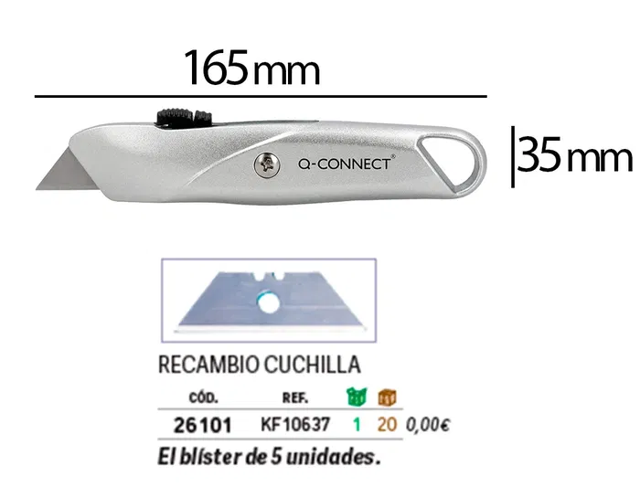 Q-connect XD-53 Cúter Metálico Ancho Retráctil con Bloqueo, Cuchilla 18 mm, 1 Unidad