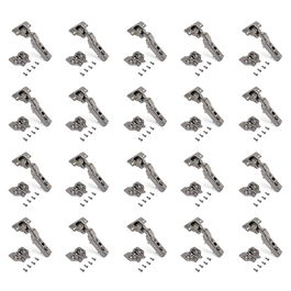 Emuca Lote de 20 bisagras codo X91 con cierre suave y suplementos para atornillar, Altura 0, Acero, Titanio