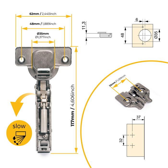 Emuca Lote de 20 bisagras codo X91 con cierre suave y suplementos para atornillar, Altura 0, Acero, Titanio Emuca Lote de 20 bisagras codo X91 con cierre suave y suplementos para atornillar, Altura 0, Acero, Titanio