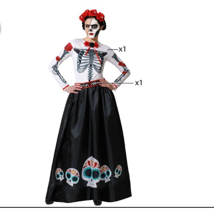Atosa Disfraz Catrina Mexicana Mujer Adulto - Esqueleto con Calaveras y Flores, Vestido y Cinturón, Talla M-L Atosa Disfraz Catrina Mexicana Mujer Adulto - Esqueleto con Calaveras y Flores, Vestido y Cinturón, Talla M-L