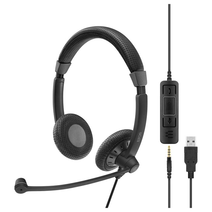 EPOS Impact SC 75 USB MS - Auriculares Supraaurales con Micrófono Boom, Cancelación de Ruido, Frecuencia 60-16000 Hz, Alámbrico, USB Tipo A, Diadema, Negro
