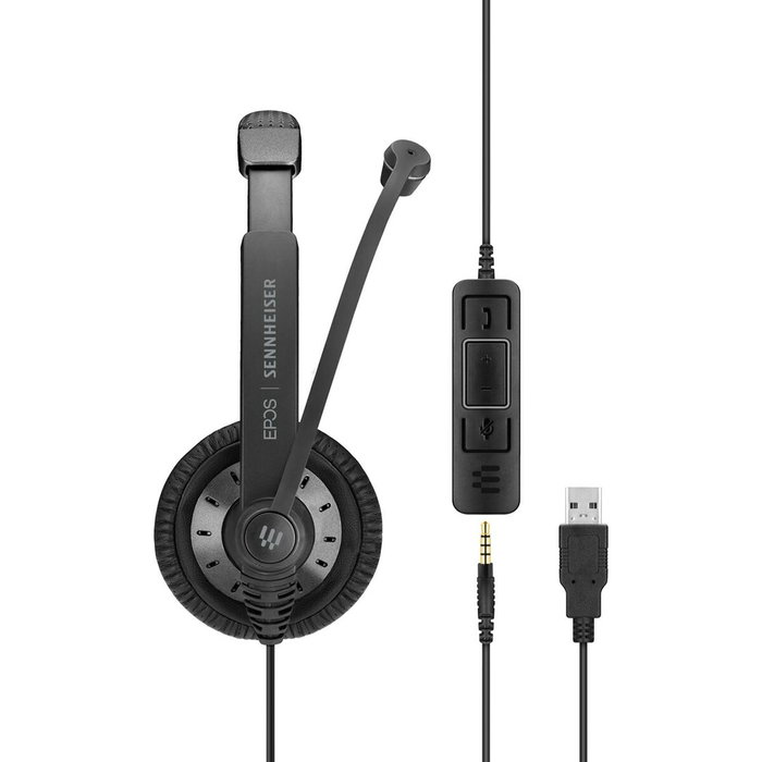 EPOS Impact SC 75 USB MS - Auriculares Supraaurales con Micrófono Boom, Cancelación de Ruido, Frecuencia 60-16000 Hz, Alámbrico, USB Tipo A, Diadema, Negro