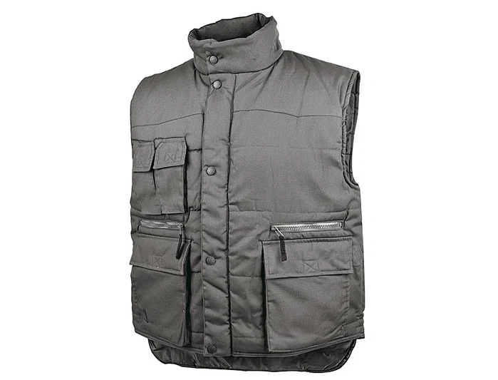 Deltaplus Chaleco multibolsillos con cremallera, cintura elástica y protección de riñones, Gris verde, Talla M Deltaplus Chaleco multibolsillos con cremallera, cintura elástica y protección de riñones, Gris verde, Talla M