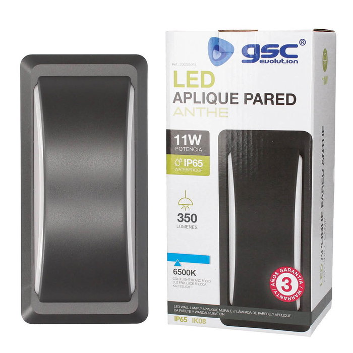 GSC Evolution Aplique pared LED Anthe 11W 6500K IP65 Gris antracita