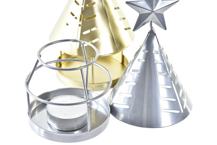 DKD Home Decor Portavelas Metal Cono Surtido Dorado y Plateado