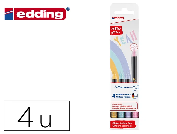 Edding 1200 Glitter Rotuladores Colores Pastel Surtidos Estuche de 4 unidades
