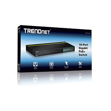 TRENDnet TPE-TG160G Switch de Red de 16 Puertos Gigabit L2 PoE+ No Administrado, 250W, Montaje Rack 1U, Metal