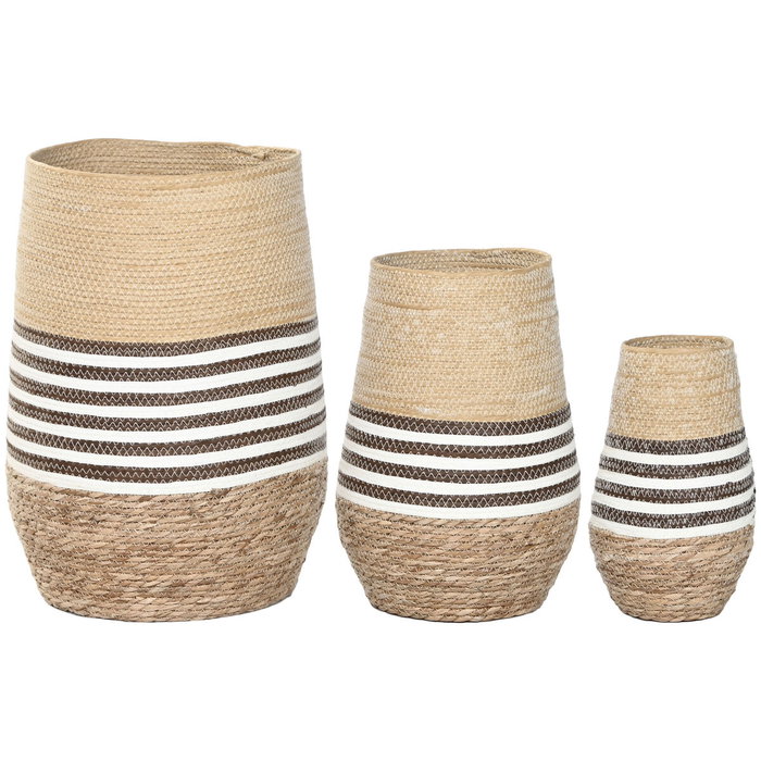 DKD Home Decor Set de 3 Maceteros de Fibra Trenzada Natural Marrón