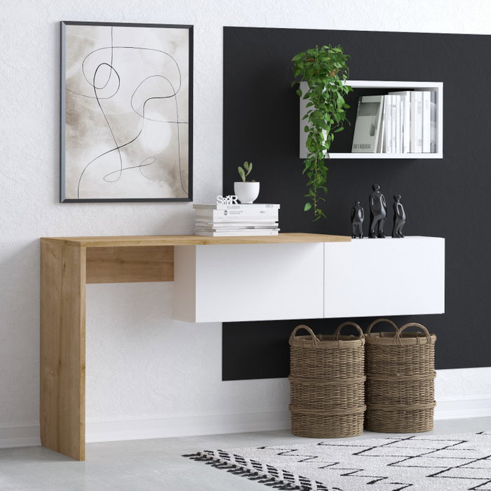 Hanah Home Escritorio de Estudio Blanco y Roble Ancho 145 cm x Alto 74 cm x Profundo 45 cm