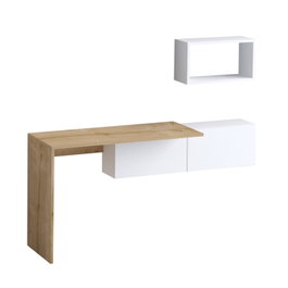 Hanah Home Escritorio de Estudio Blanco y Roble Ancho 145 cm x Alto 74 cm x Profundo 45 cm