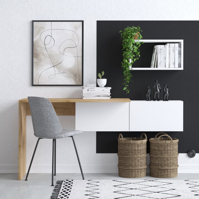 Hanah Home Escritorio de Estudio Blanco y Roble Ancho 145 cm x Alto 74 cm x Profundo 45 cm