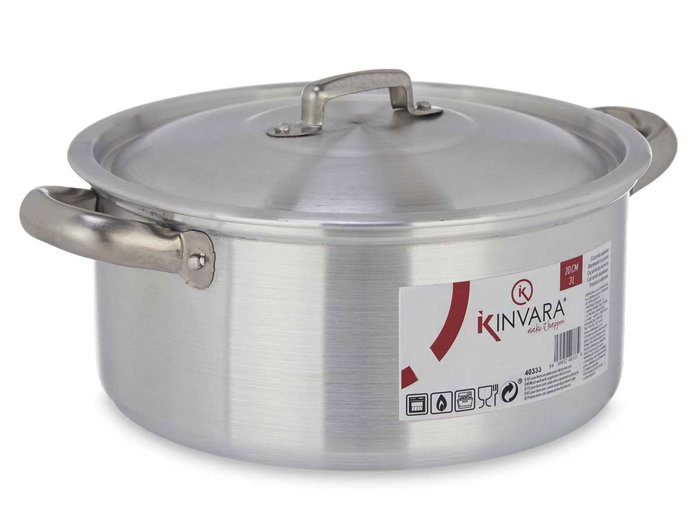 Kinvara Cacerola de Aluminio 20 cm 3L Plata Apta para Gas Horno Lavavajillas (Set de 10)