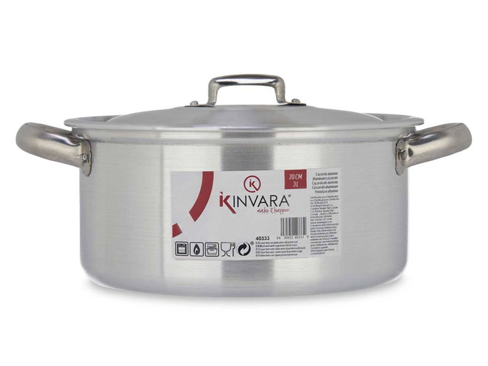 Kinvara Cacerola de Aluminio 20 cm 3L Plata Apta para Gas Horno Lavavajillas (Set de 10)