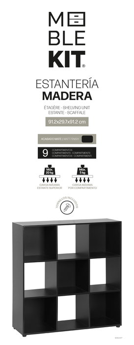 Inde Estantería Cubo Mueblekit, 9 Compartimentos, Dimensiones: 91.2 x 29.7 x 91.2 cm